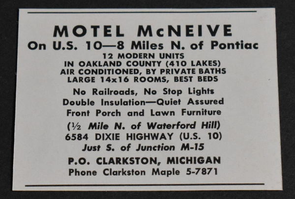 Motel McNeive (Oakland Motel) - 1954 Print Ad (newer photo)